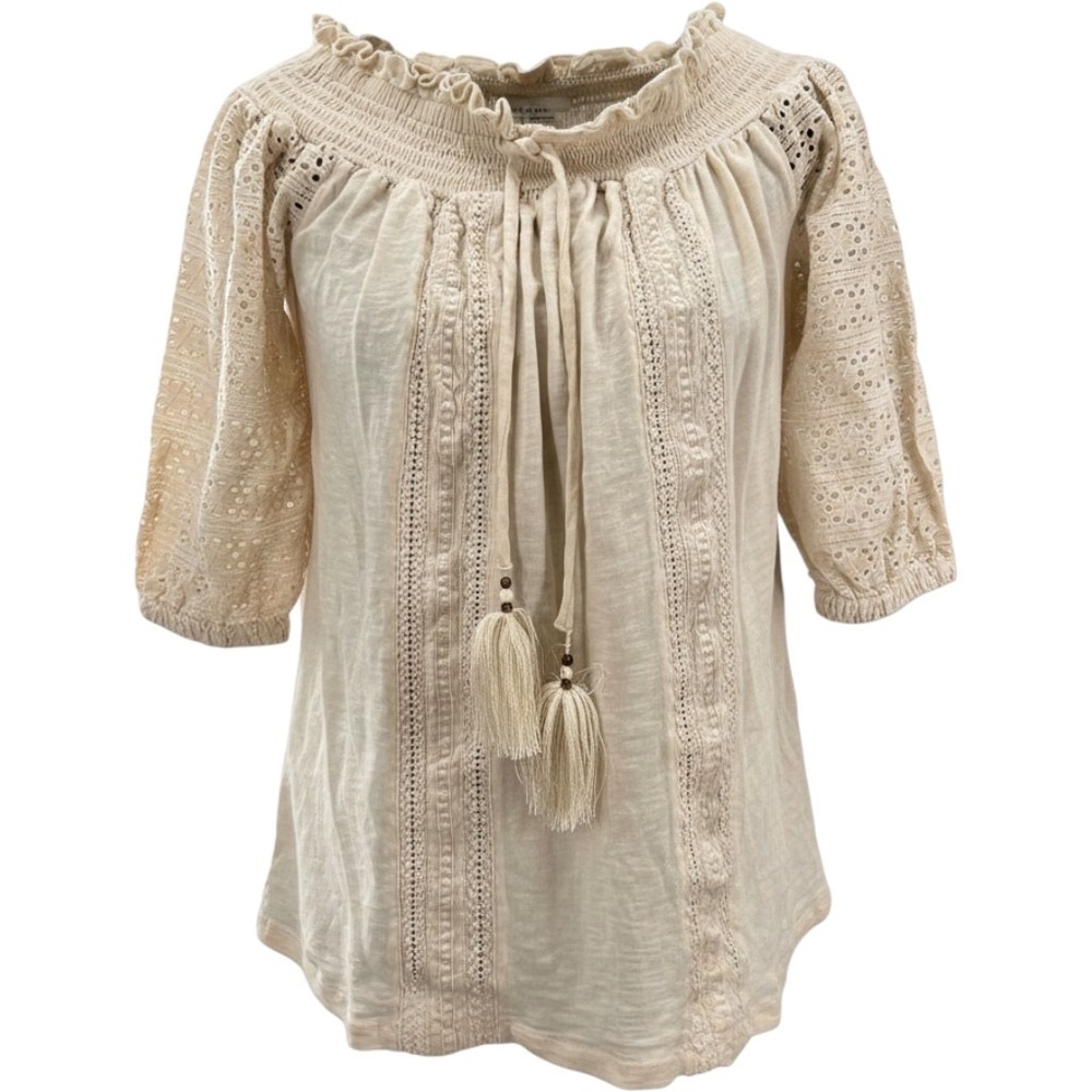 Lauren Ralph Lauren Eyelet Lace Off Shoulder Peasant Blouse Cream XS